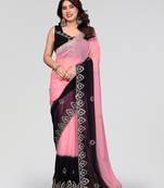 black and pink georgette silk embroidery work saree