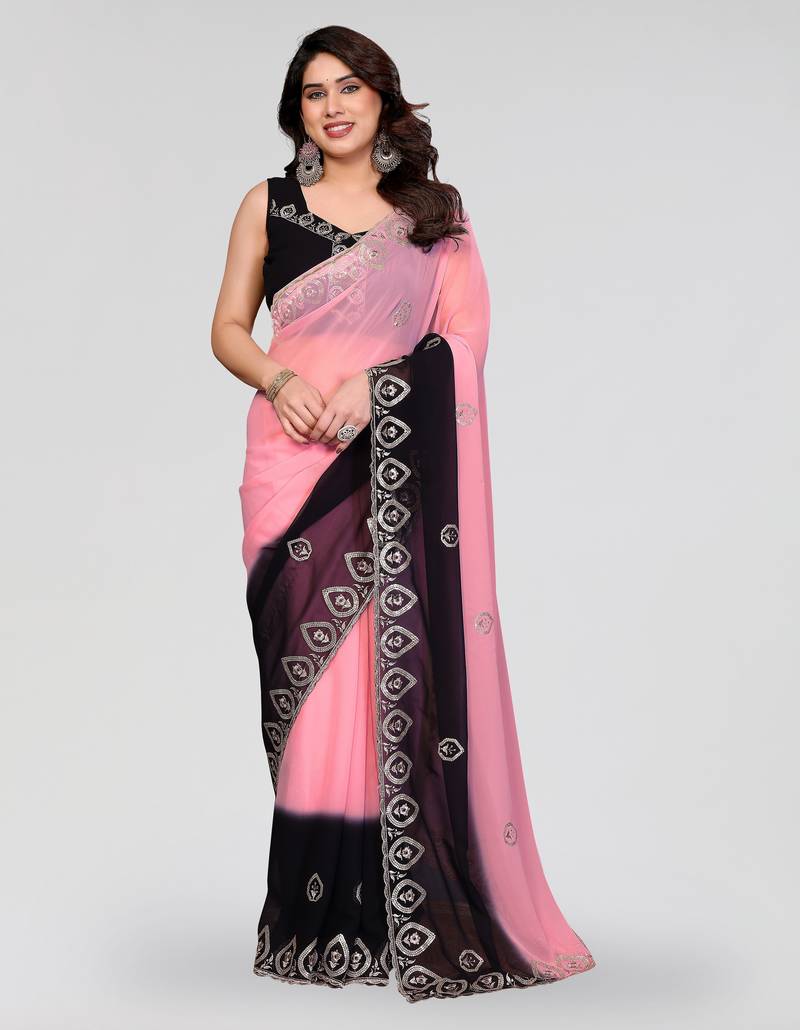 Black georgette silk pading with embroidery work saree and embroidery work blouse