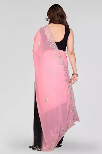 black and pink georgette silk embroidery work saree