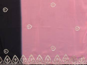 black and pink georgette silk embroidery work saree 5