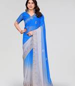 blue and grey georgette silk embroidery work saree