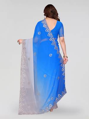 blue and grey georgette silk embroidery work saree 3