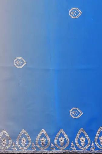 blue and grey georgette silk embroidery work saree
