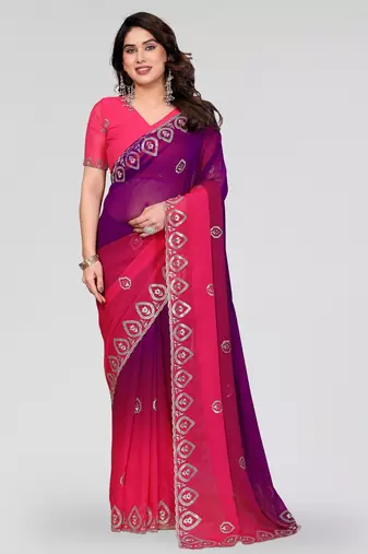 Magenta georgette silk pading with embroidery work saree and embroidery work blouse