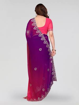 elegant magenta georgette silk embroidery work saree 3