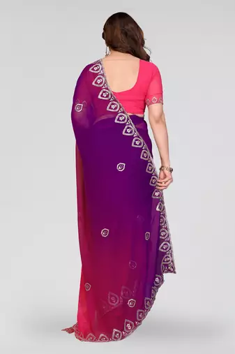 elegant magenta georgette silk embroidery work saree