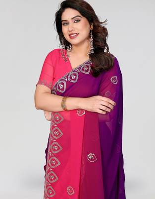 elegant magenta georgette silk embroidery work saree 4