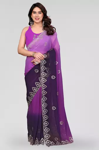 Purple georgette silk pading with embroidery work saree and embroidery work blouse