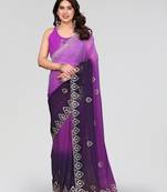 elegant purple color georgette saree with embroidery work