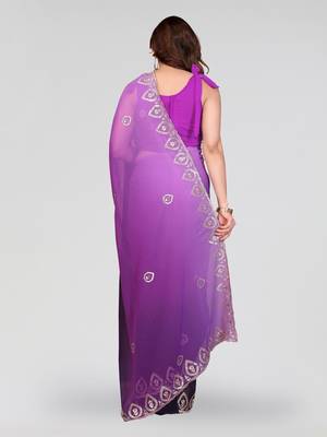 elegant purple color georgette saree with embroidery work 3