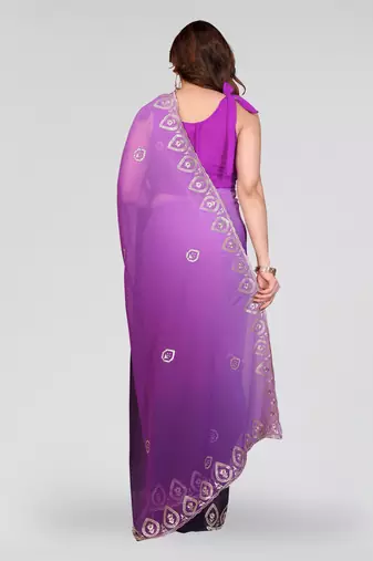 elegant purple color georgette saree with embroidery work