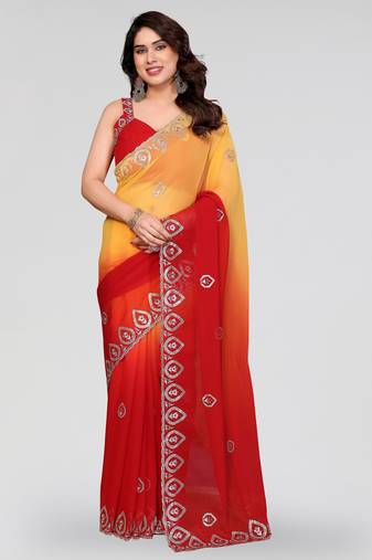 Red georgette silk pading with embroidery work saree and embroidery work blouse