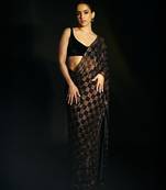 Black And Brown Color Sequins Square Box Embroidery Work Georgette Saree