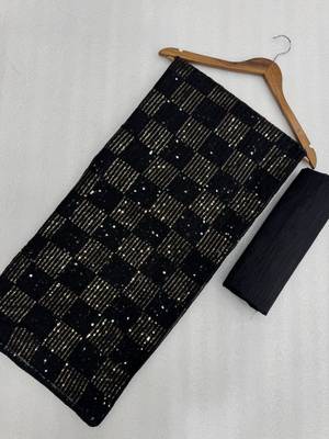 black brown sequins square box embroidery work georgette saree 3