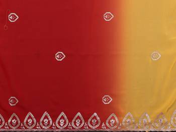 red and yellow georgette saree with embroidery work 5