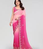 beautiful rose pink georgette saree with embroidery work