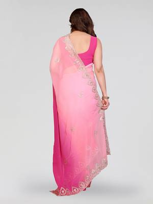 beautiful rose pink georgette saree with embroidery work 3