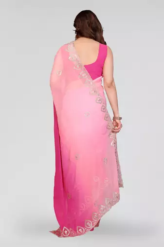beautiful rose pink georgette saree with embroidery work