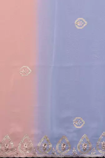 sky blue and pink georgette saree with embroidery work