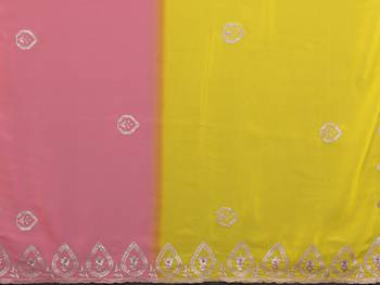 yellow and peach georgette saree with embroidery work 5