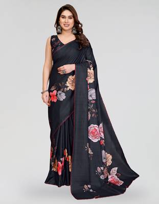black kalamkari digital print manipuri silk saree with arka border 1