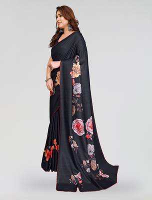 black kalamkari digital print manipuri silk saree with arka border 2