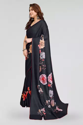 black kalamkari digital print manipuri silk saree with arka border