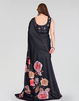 black kalamkari digital print manipuri silk saree with arka border 3