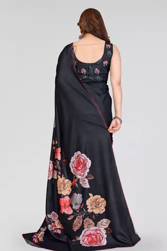 black kalamkari digital print manipuri silk saree with arka border