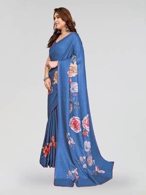 blue kalamkari digital print manipuri silk saree with arka border 2