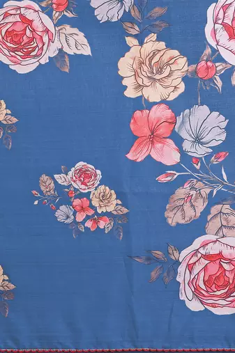 blue kalamkari digital print manipuri silk saree with arka border