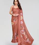 brown kalamkari digital print manipuri silk saree with arka border