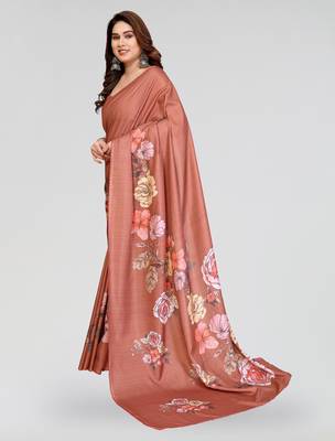 brown kalamkari digital print manipuri silk saree with arka border 2