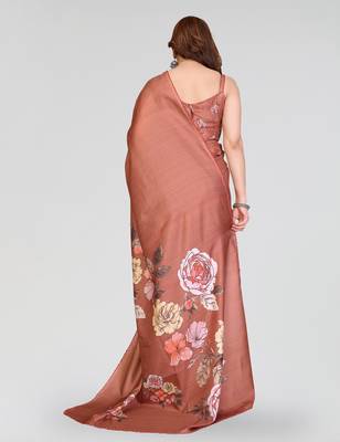 brown kalamkari digital print manipuri silk saree with arka border 3