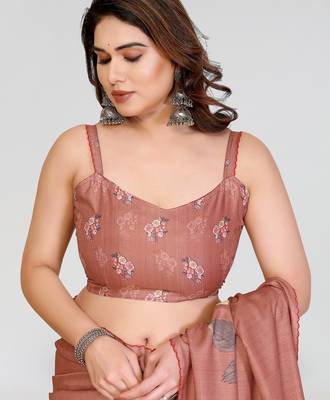 brown kalamkari digital print manipuri silk saree with arka border 4