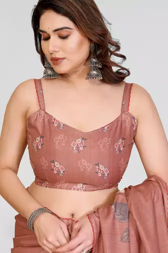 brown kalamkari digital print manipuri silk saree with arka border
