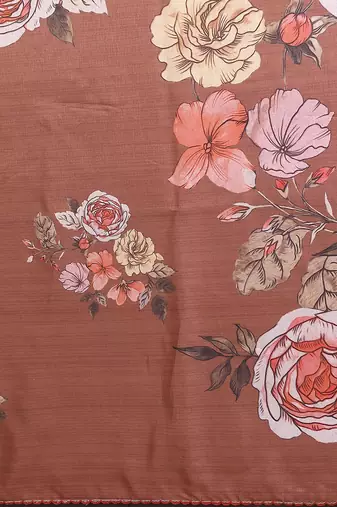 brown kalamkari digital print manipuri silk saree with arka border