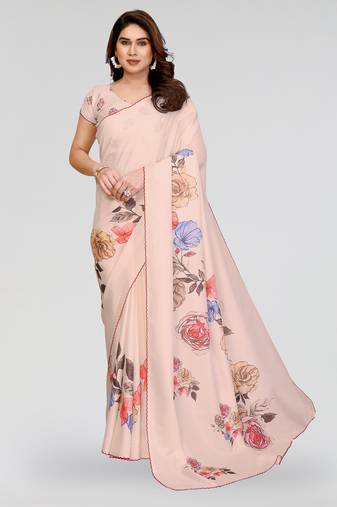 cream kalamkari digital print manipuri silk saree with arka border