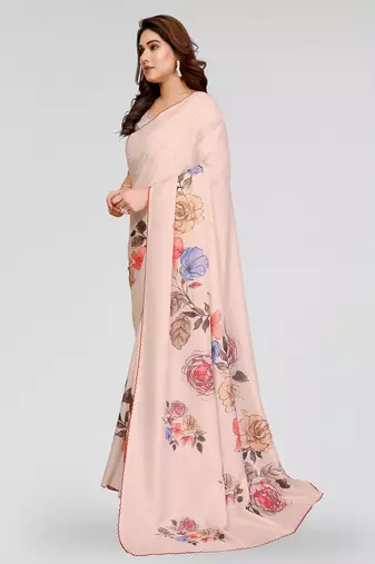 cream kalamkari digital print manipuri silk saree with arka border