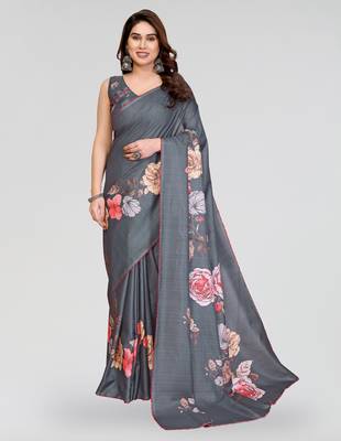 grey kalamkari digital print manipuri silk saree with arka border 1