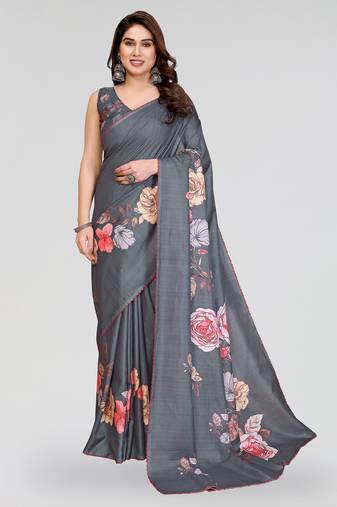 grey kalamkari digital print manipuri silk saree with arka border