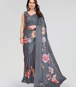 grey kalamkari digital print manipuri silk saree with arka border