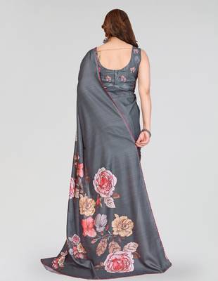 grey kalamkari digital print manipuri silk saree with arka border 3