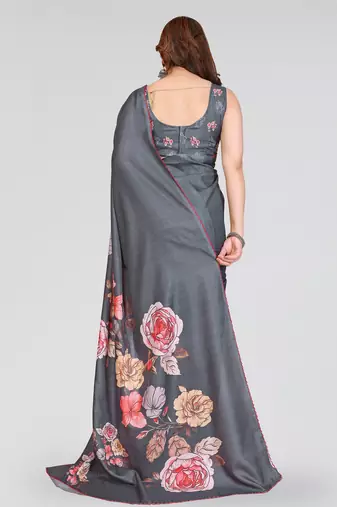 grey kalamkari digital print manipuri silk saree with arka border