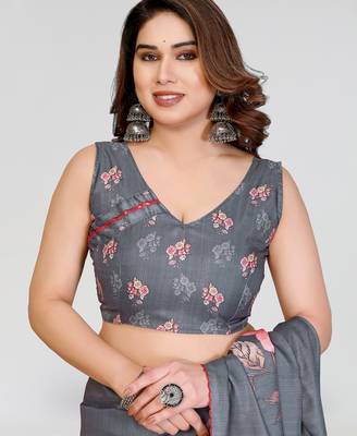 grey kalamkari digital print manipuri silk saree with arka border 4