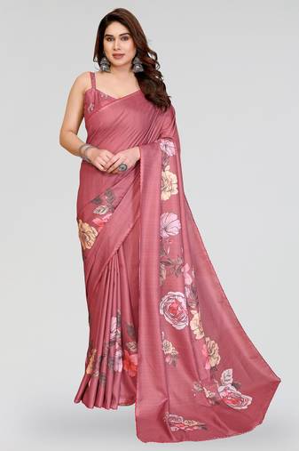 peach kalamkari digital print manipuri silk saree with arka border