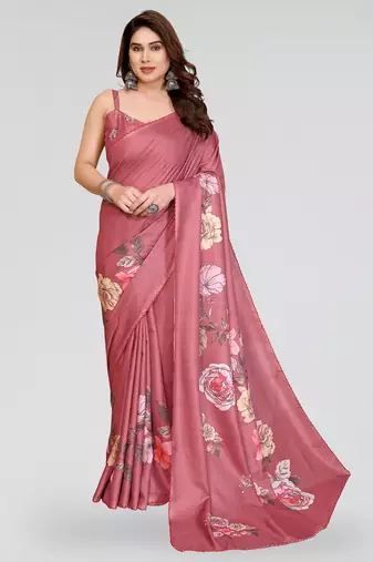 Peach manipuri silk kalamkari digital print saree with arka work border