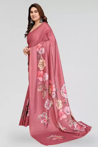 peach kalamkari digital print manipuri silk saree with arka border