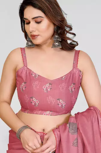 peach kalamkari digital print manipuri silk saree with arka border