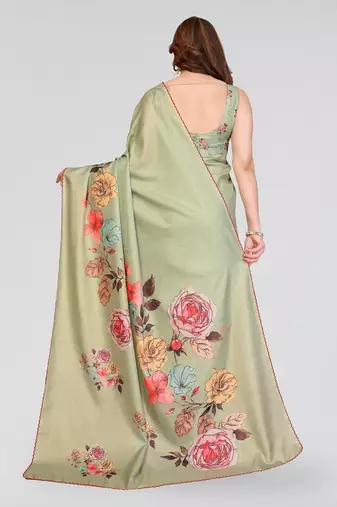 pista kalamkari digital print manipuri silk saree with arka border